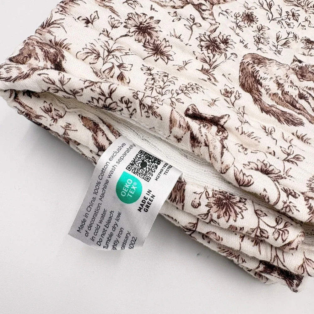 Rachel Ashwell Farmhouse Cat Toile Cotton Gauze Kitchen Towels Set of 2 Brown